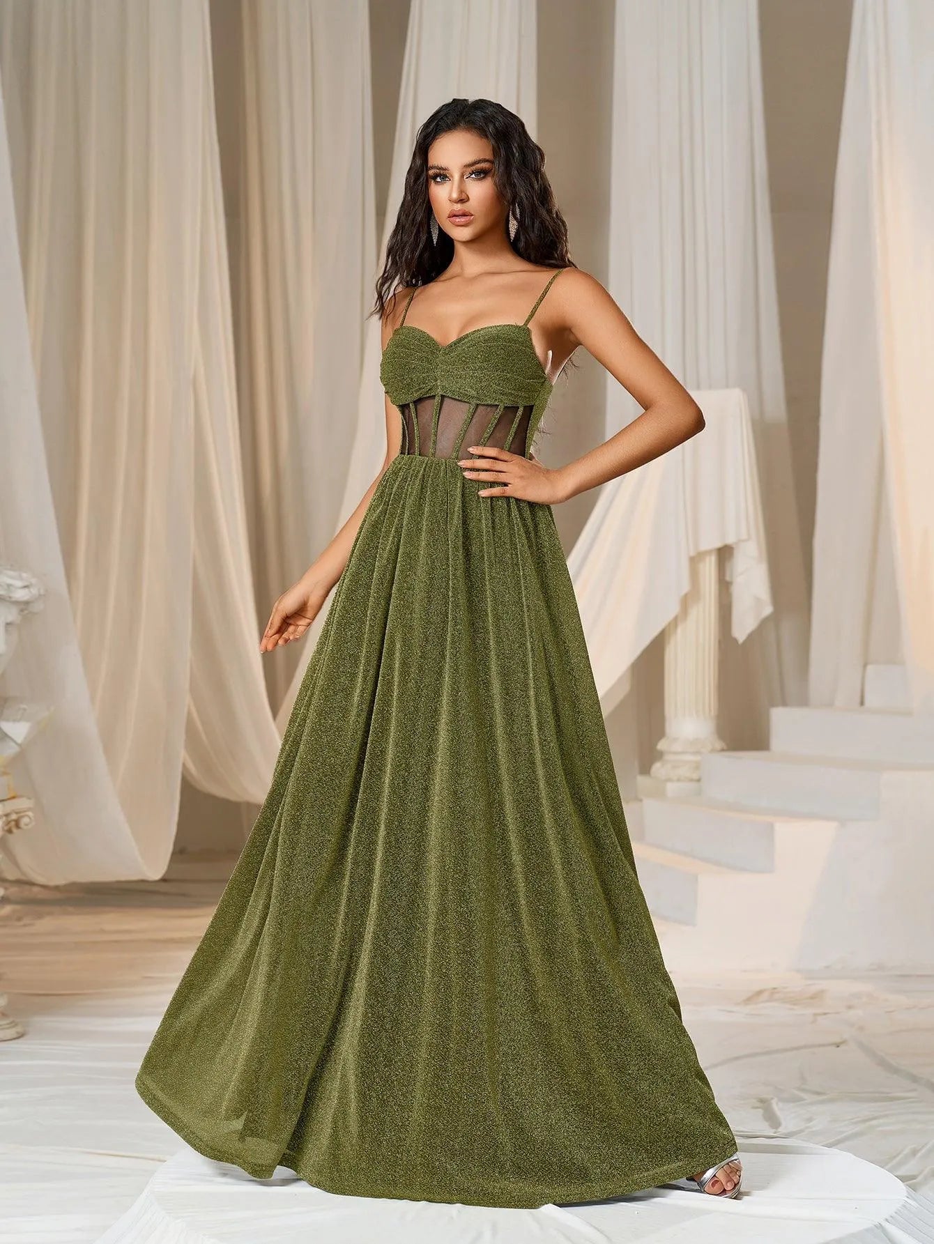 Cami Strap A-Line Sleeveless Maxi Evening Gown in Gold