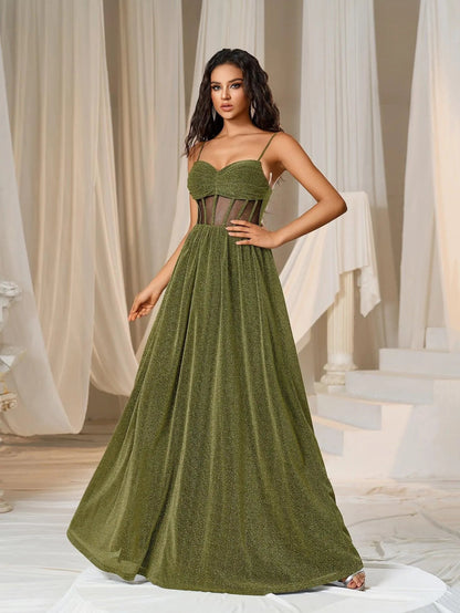 Cami Strap A-Line Sleeveless Maxi Evening Gown in Gold