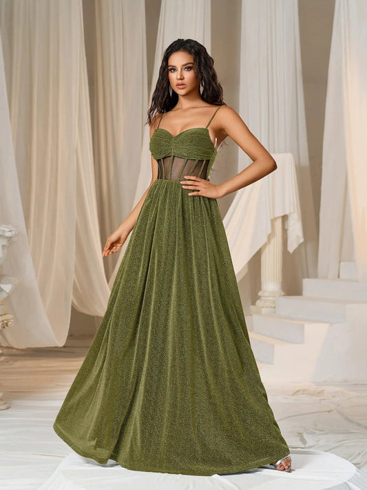 Cami Strap A-Line Sleeveless Maxi Evening Gown in Gold