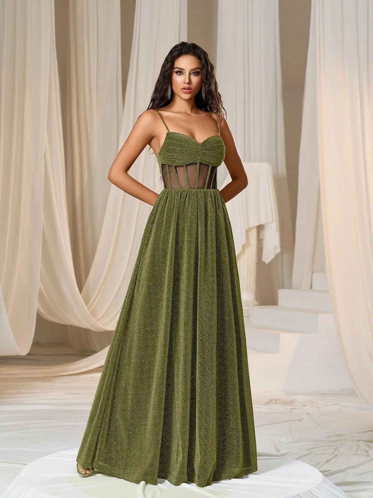 Additional product view of Cami Strap A-Line Sleeveless Maxi Evening Gown