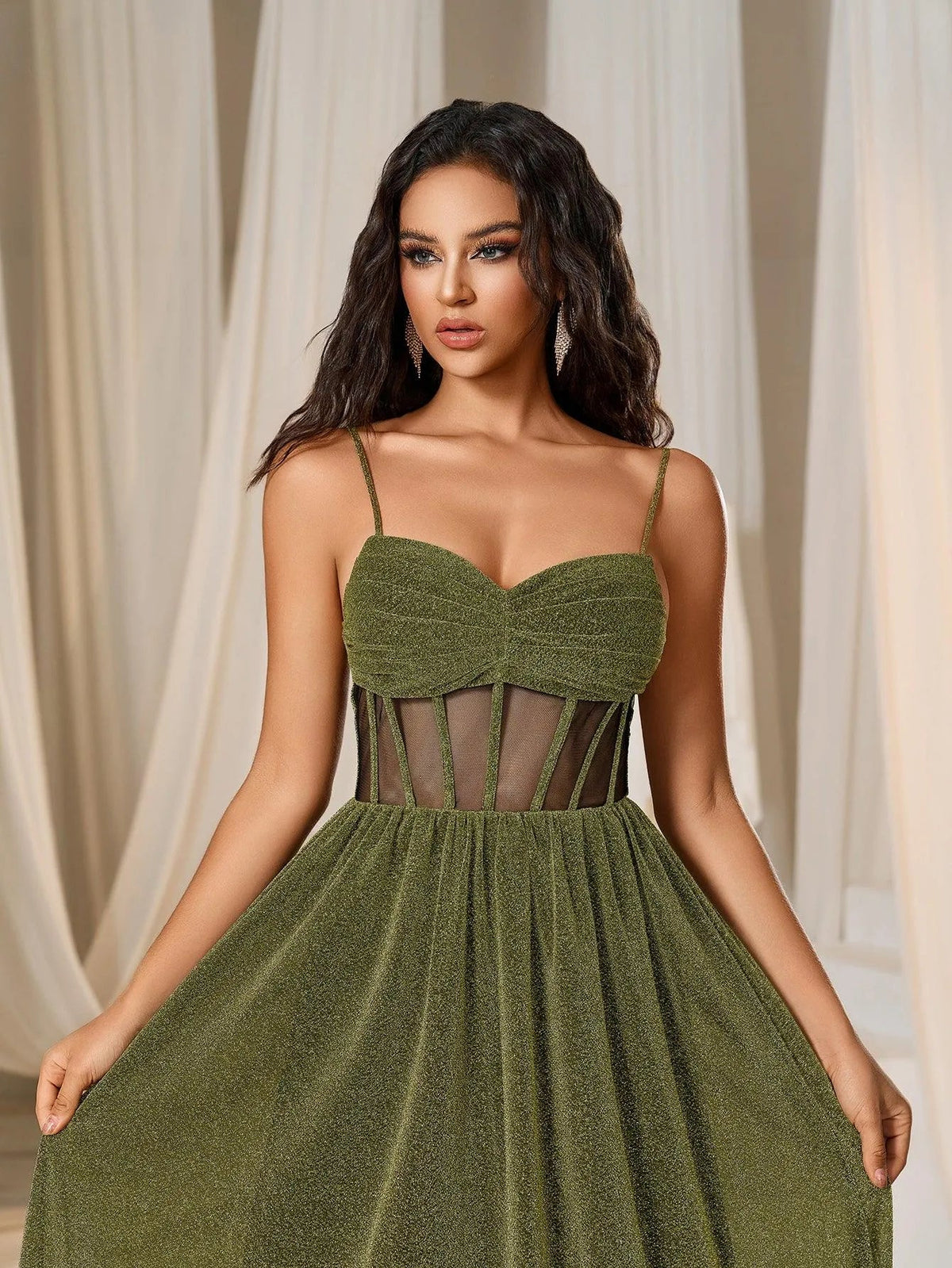 Additional product view of Cami Strap A-Line Sleeveless Maxi Evening Gown