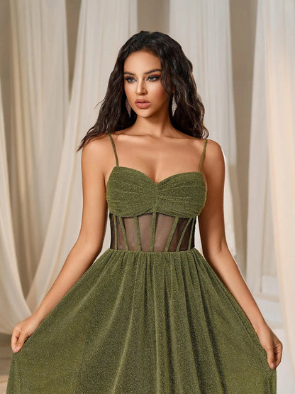 Additional product view of Cami Strap A-Line Sleeveless Maxi Evening Gown