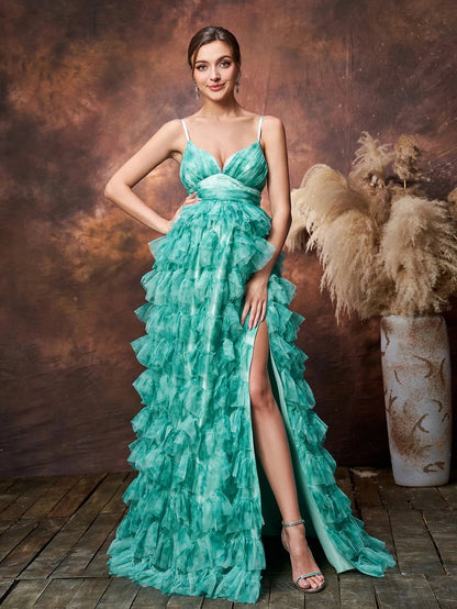 Maternity Plunging Ruffle Sleeveless A-Line Evening Gown — authorized product image 3