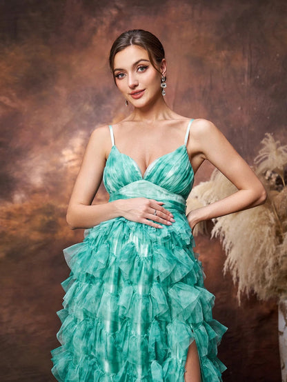 Maternity Plunging Ruffle Sleeveless A-Line Evening Gown — authorized product image 6