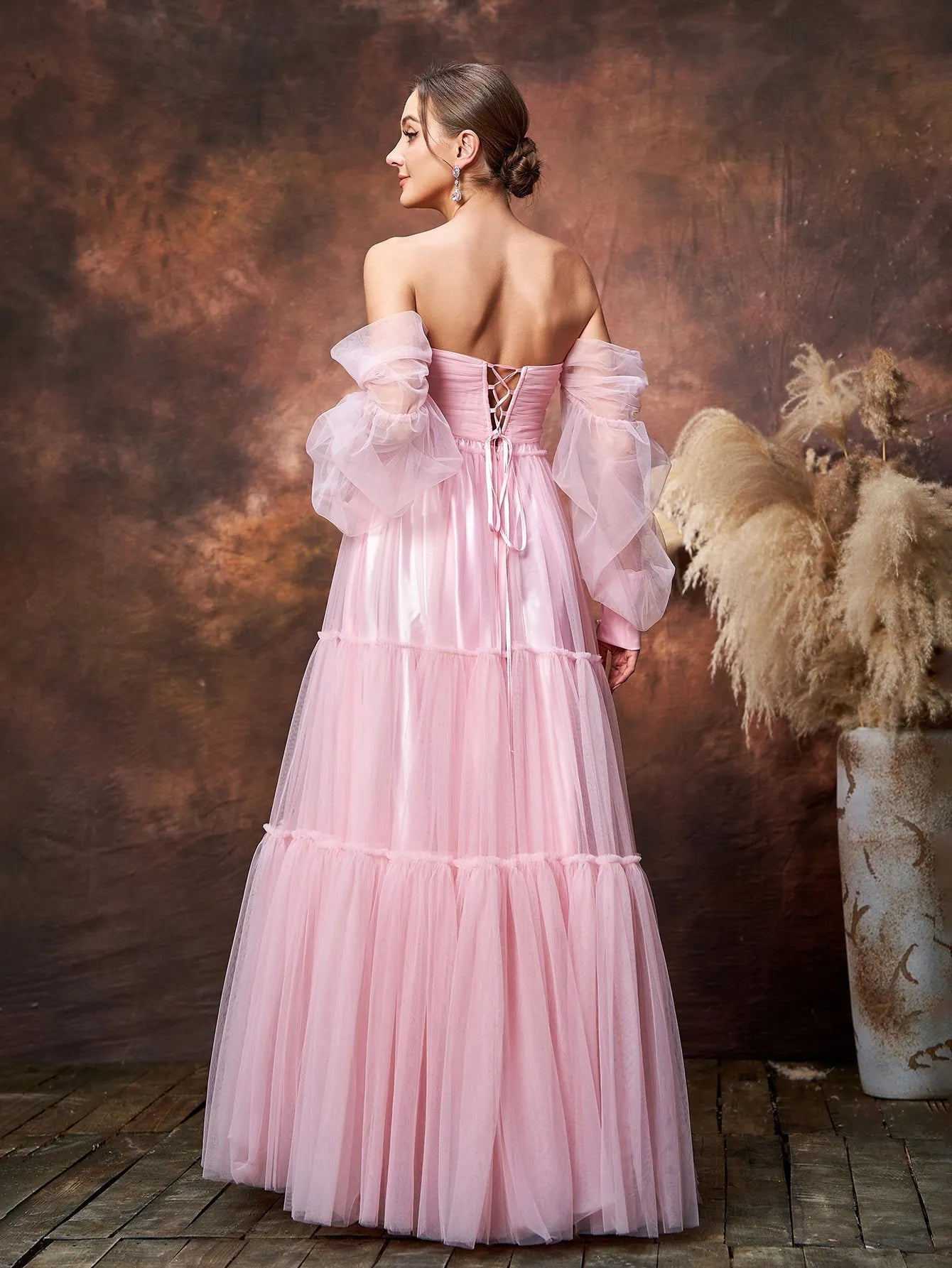 Maternity Off-Shoulder Bishop Sleeve Split Tulle Evening Dress — authorized product image 2