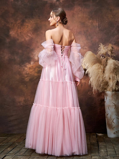 Maternity Off-Shoulder Bishop Sleeve Split Tulle Evening Dress — authorized product image 2
