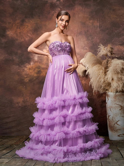 Maternity Strapless Sequin Sleeveless A-Line Evening Gown — authorized product image 4