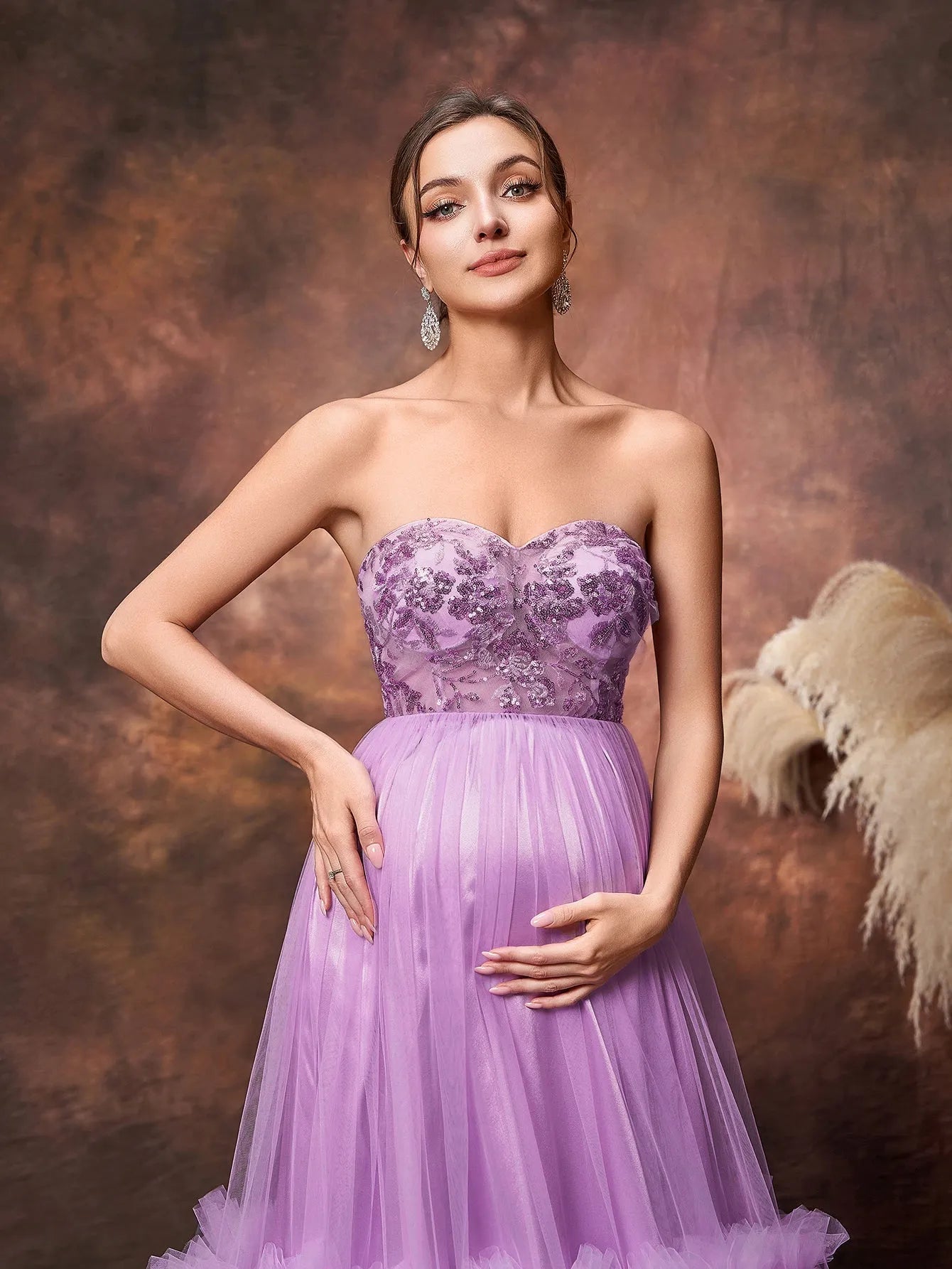 Maternity Strapless Sequin Sleeveless A-Line Evening Gown — authorized product image 5