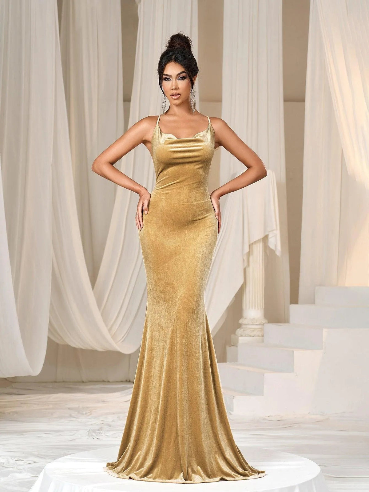 Additional product view of Cami Strap Velvet Backless Mermaid Sleeveless Evening Gown