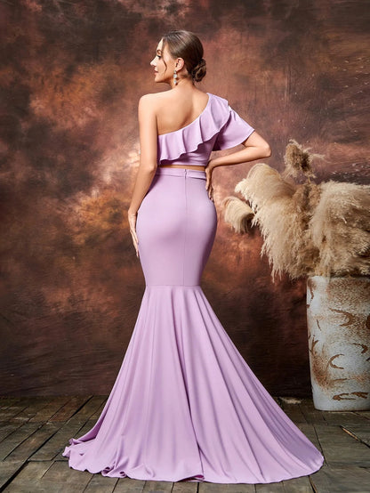 Maternity One-Shoulder Ruffle Formal Set — authorized product image 2