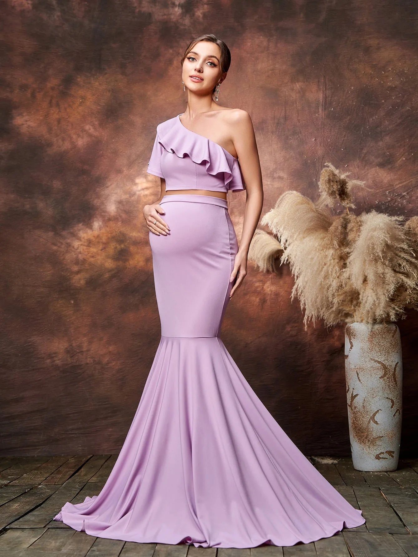 Maternity One-Shoulder Ruffle Formal Set — authorized product image 4