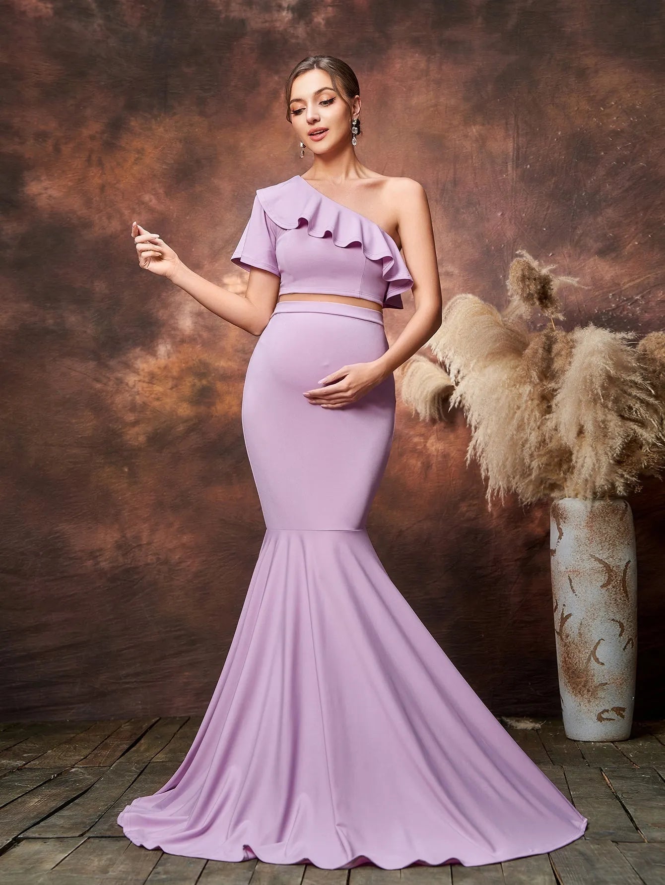 Maternity One-Shoulder Ruffle Formal Set — authorized product image 3