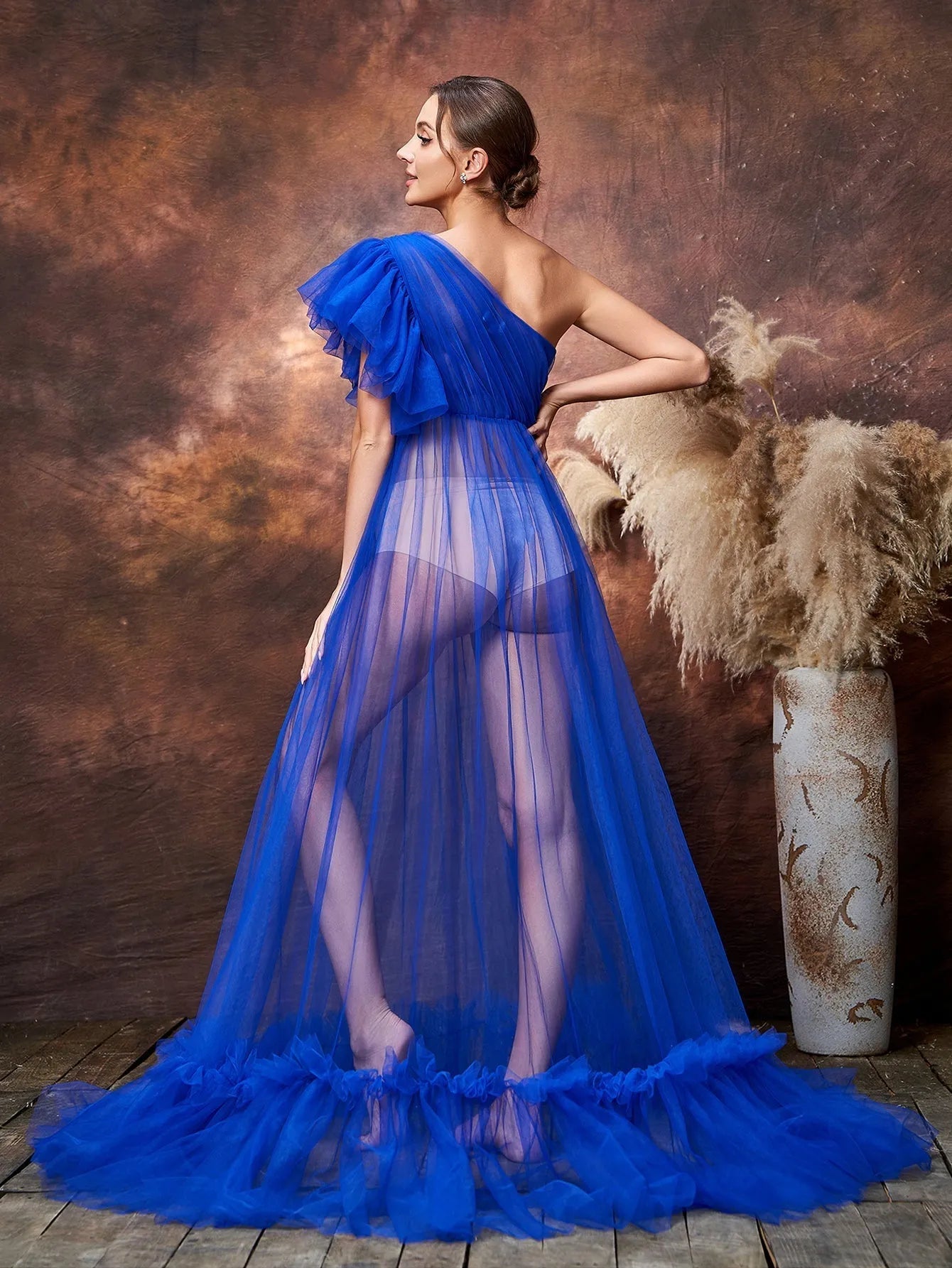 Royal Blue One-Shoulder Maternity Photoshoot Dress — authorized product image 2