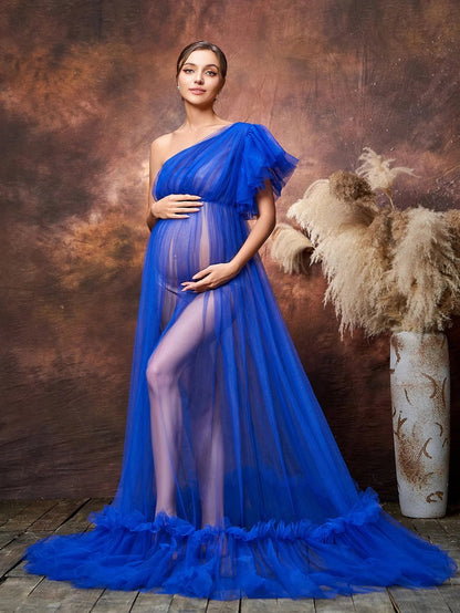 Royal Blue One-Shoulder Maternity Photoshoot Dress — authorized product image 4