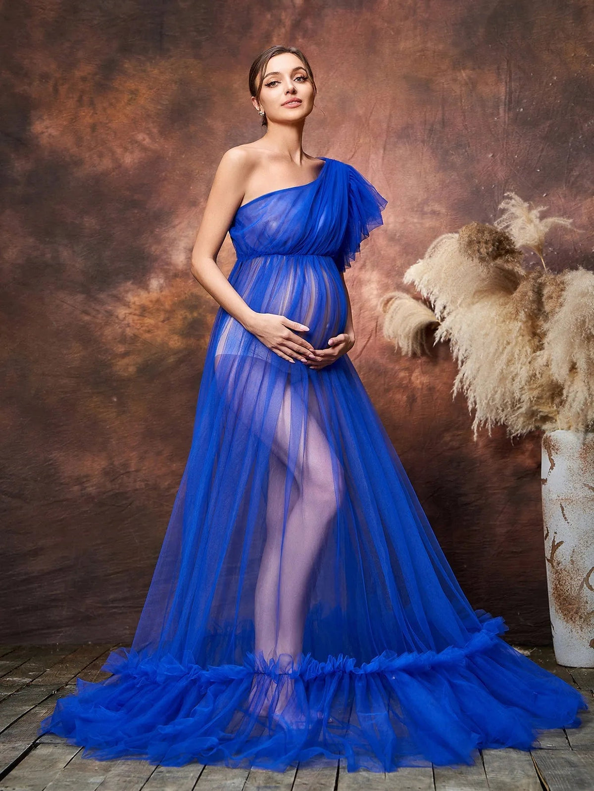 Royal Blue One-Shoulder Maternity Photoshoot Dress — authorized product image 5