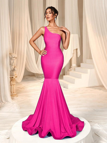 Additional product view of Mermaid Hem One-Shoulder Knit Backless Sleeveless Evening Gown