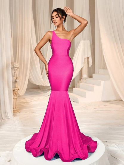 Additional product view of Mermaid Hem One-Shoulder Knit Backless Sleeveless Evening Gown