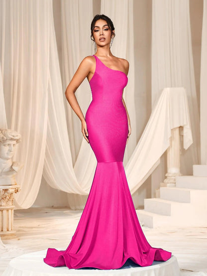 Additional product view of Mermaid Hem One-Shoulder Knit Backless Sleeveless Evening Gown