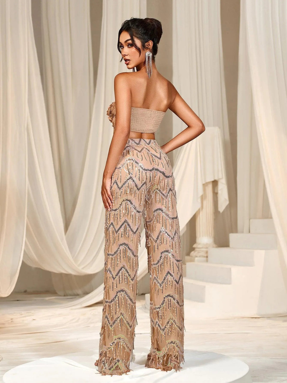 Additional product view of Fringe Pants Strapless Sequin Sleeveless Women's Two-Piece Formal Set
