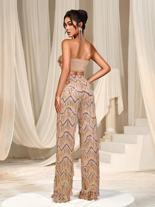 Additional product view of Fringe Pants Strapless Sequin Sleeveless Women's Two-Piece Formal Set