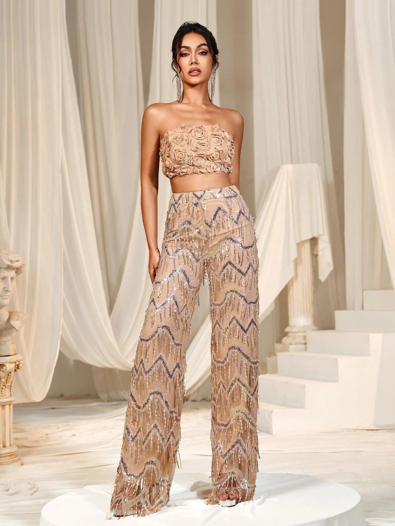 Additional product view of Fringe Pants Strapless Sequin Sleeveless Women's Two-Piece Formal Set