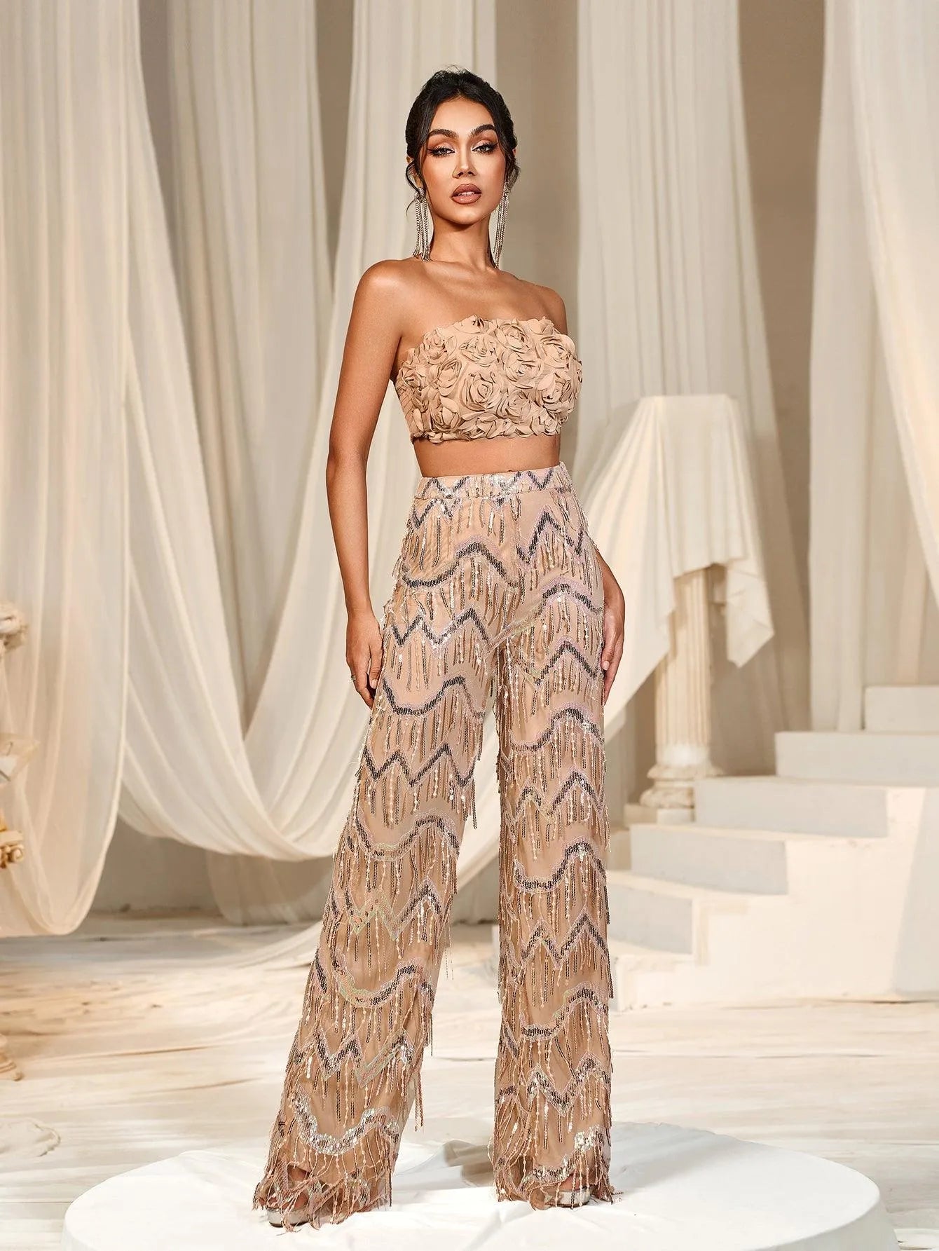 Additional product view of Fringe Pants Strapless Sequin Sleeveless Women's Two-Piece Formal Set