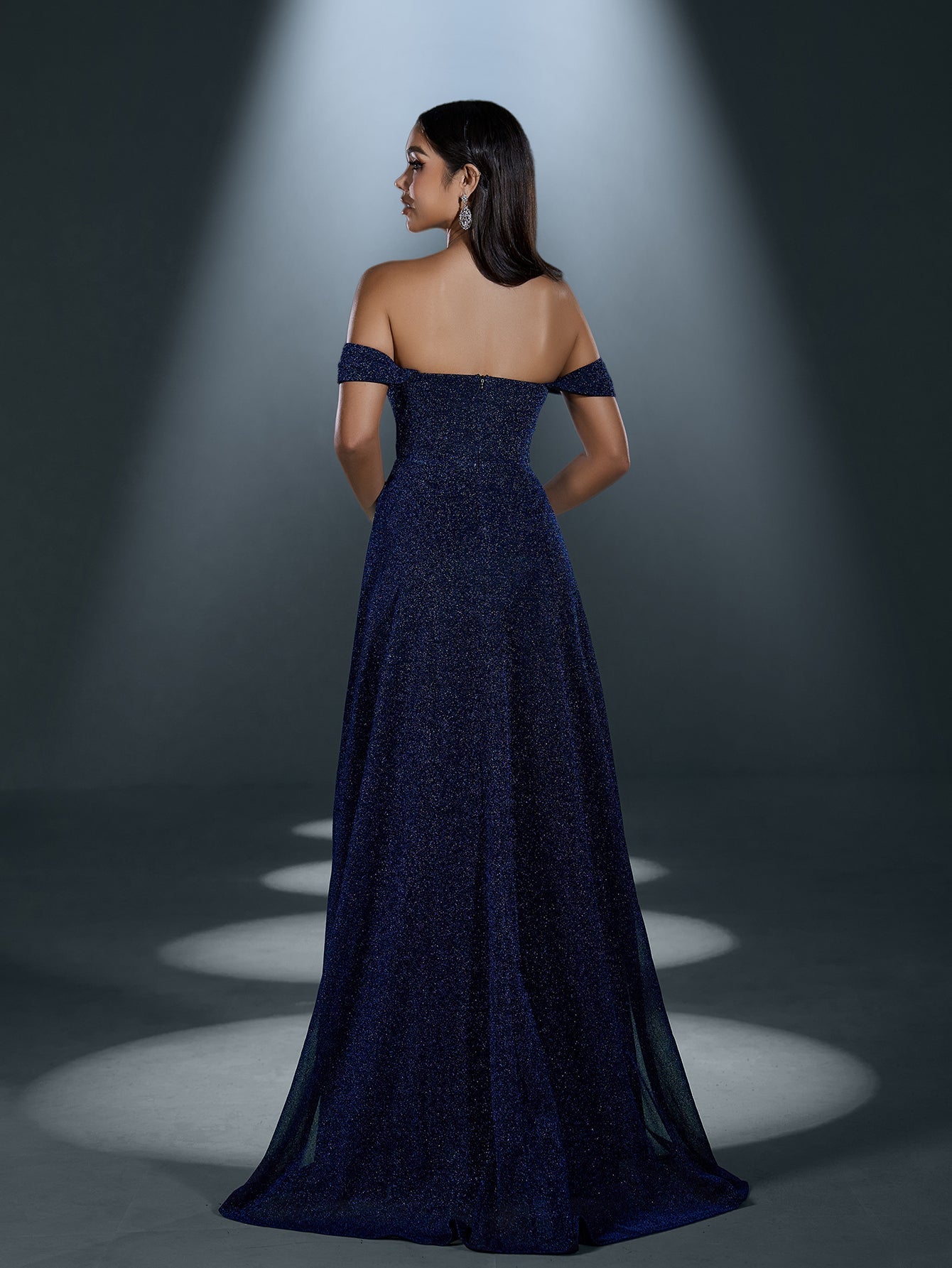Additional product view of High-Slit Off-Shoulder A-Line Short-Sleeve Maxi Evening Gown