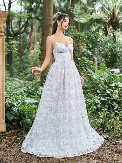 Elegant Lace Up Back Floral Pattern Cami Party Dress – view 5