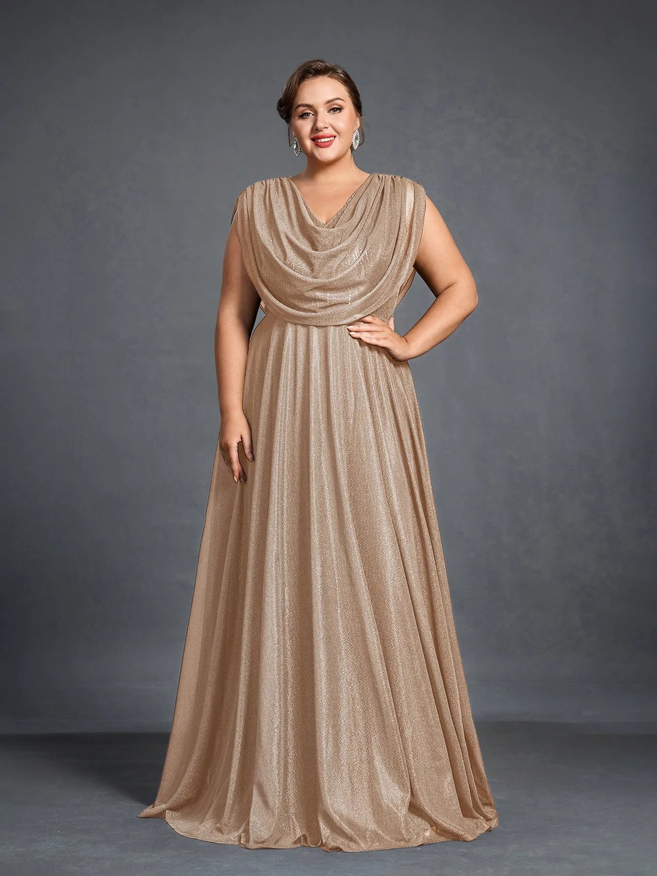Plus Women's Cowl Neck Sleeveless A-Line Formal Dress – view 15