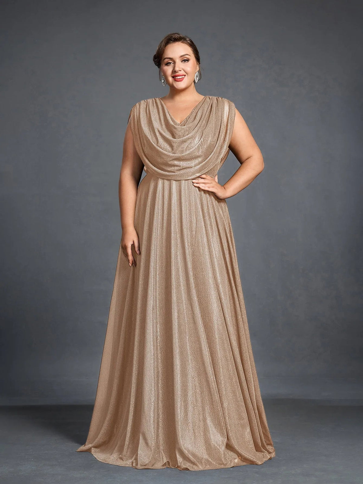 Plus Women's Cowl Neck Sleeveless A-Line Formal Dress – view 15