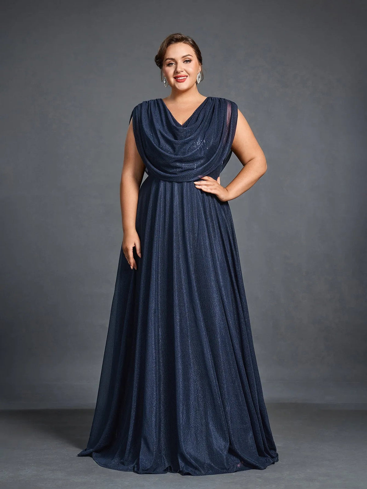 Plus Women's Cowl Neck Sleeveless A-Line Formal Dress – view 3