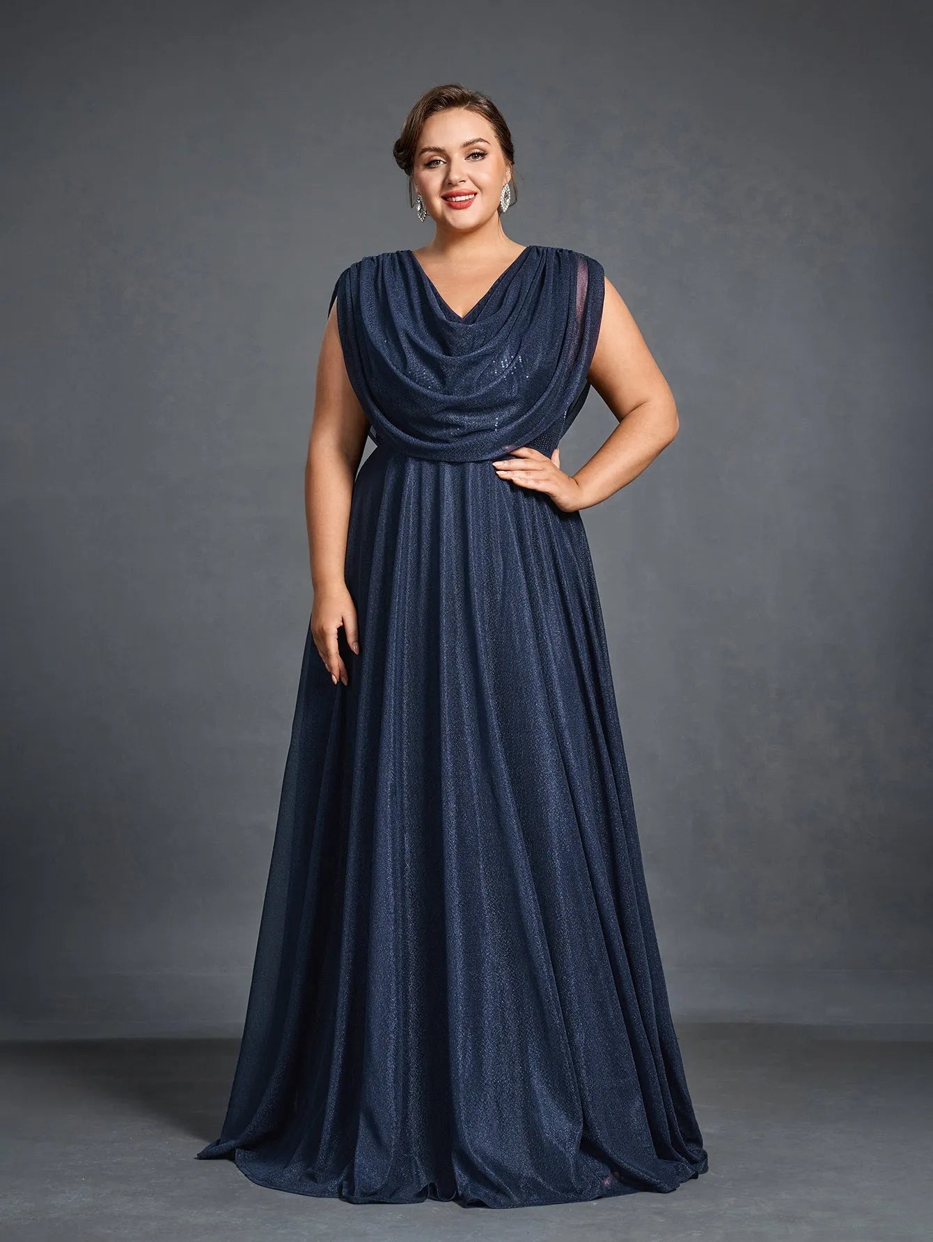 Plus Women's Cowl Neck Sleeveless A-Line Formal Dress – view 3
