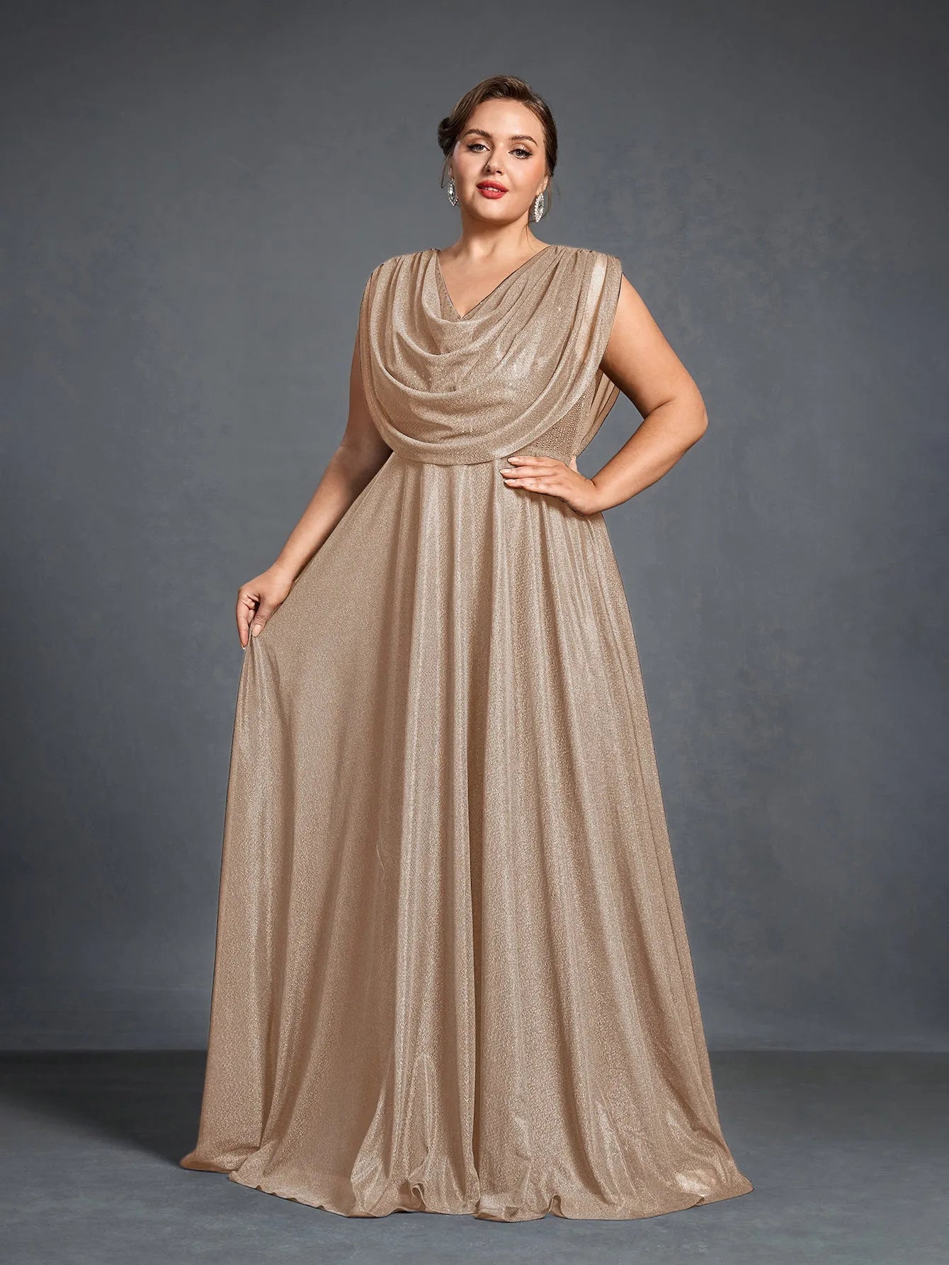 Plus Women's Cowl Neck Sleeveless A-Line Formal Dress – view 16
