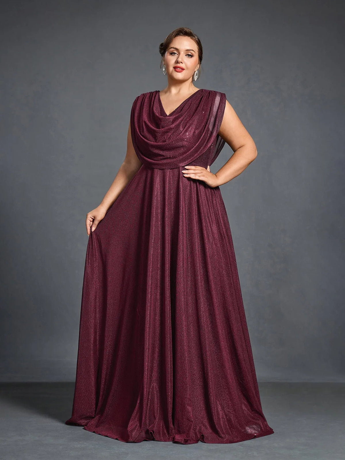 Plus Women's Cowl Neck Sleeveless A-Line Formal Dress – view 11