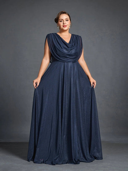 Plus Women's Cowl Neck Sleeveless A-Line Formal Dress – view 4