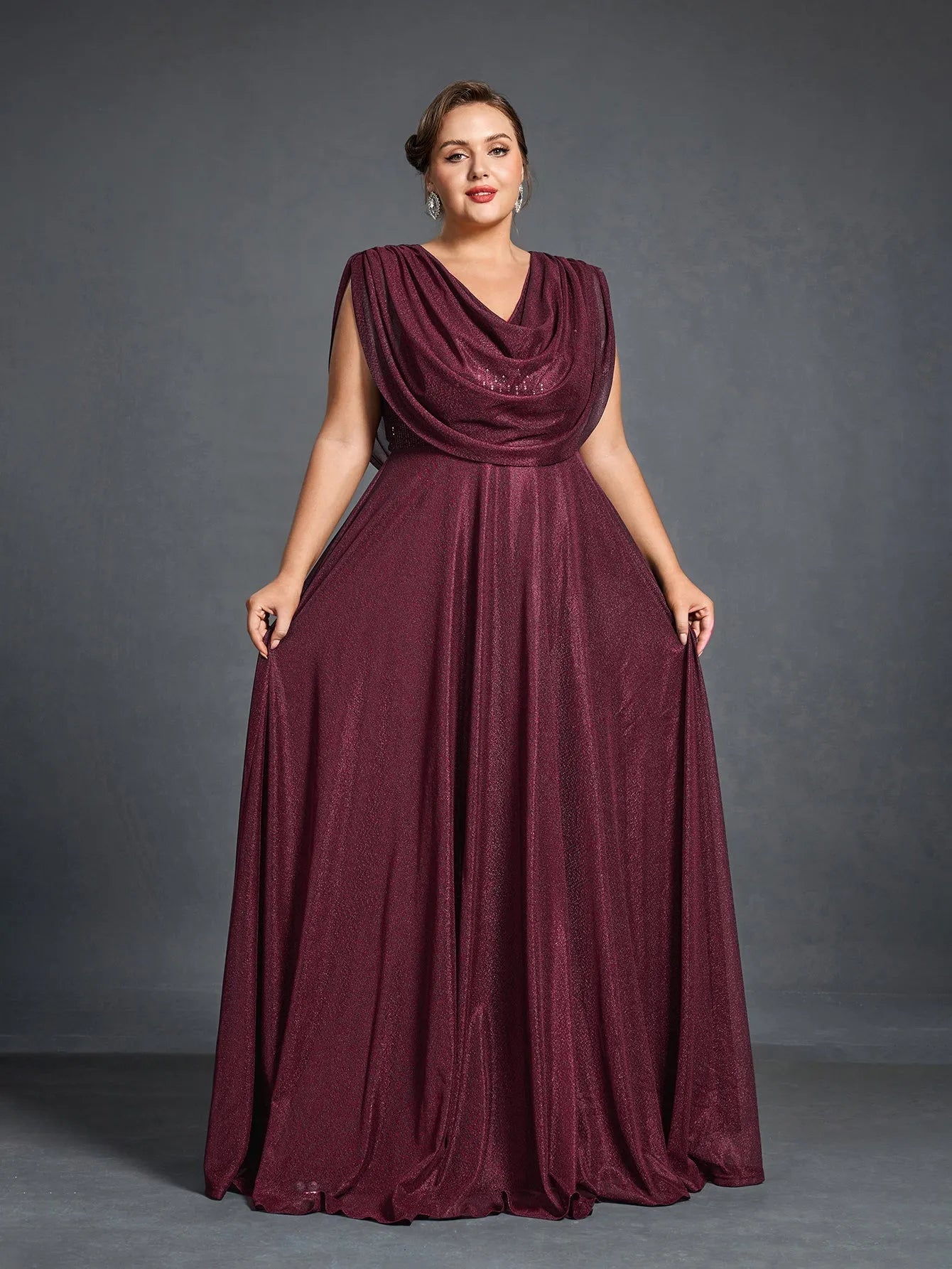 Plus Women's Cowl Neck Sleeveless A-Line Formal Dress – view 9