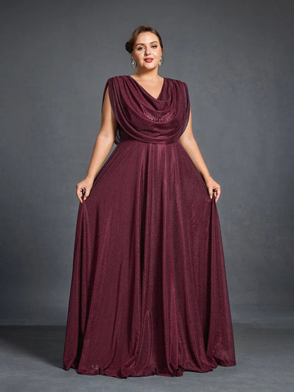 Plus Women's Cowl Neck Sleeveless A-Line Formal Dress – view 9