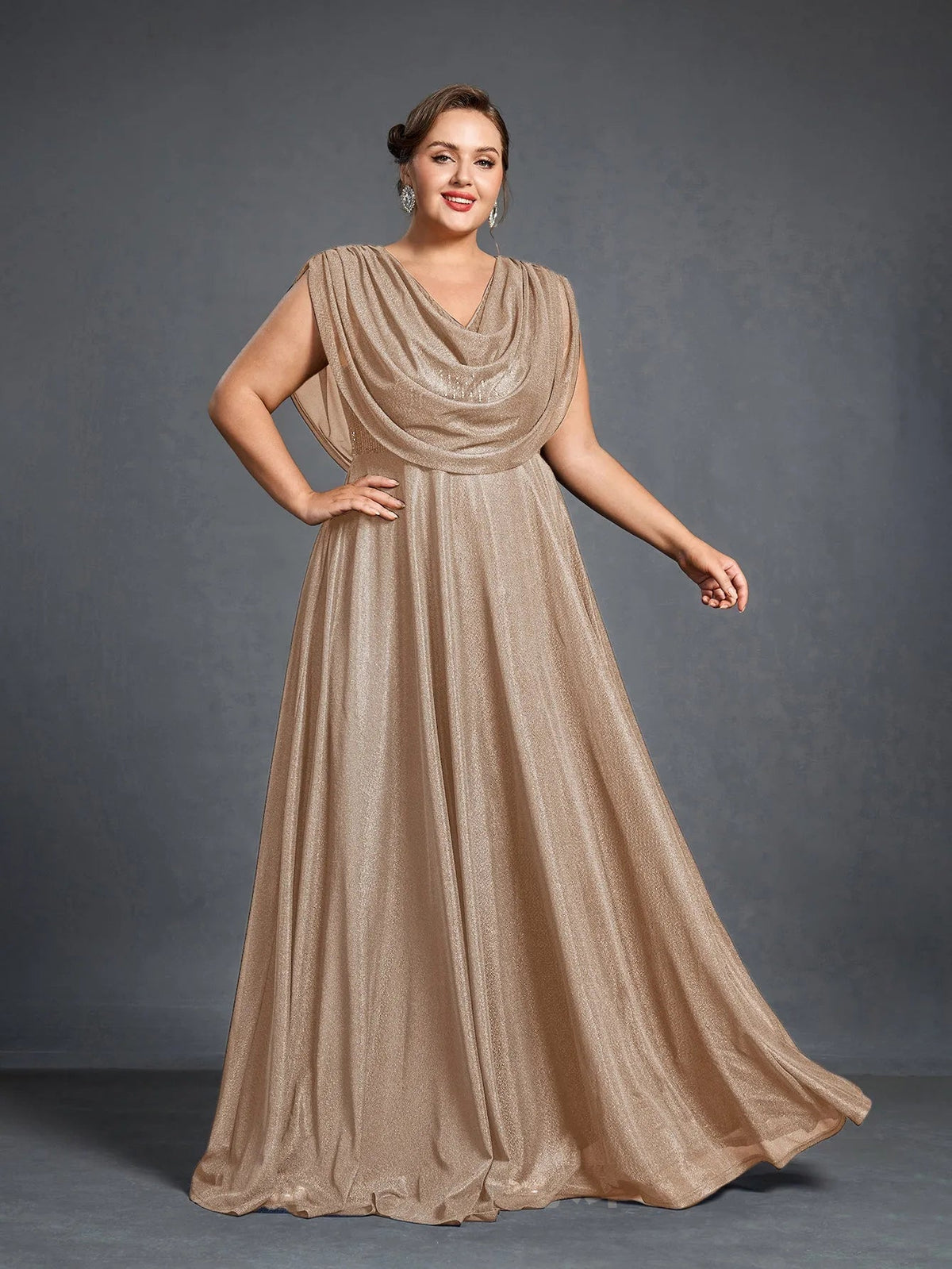 Plus Women's Cowl Neck Sleeveless A-Line Formal Dress – view 17
