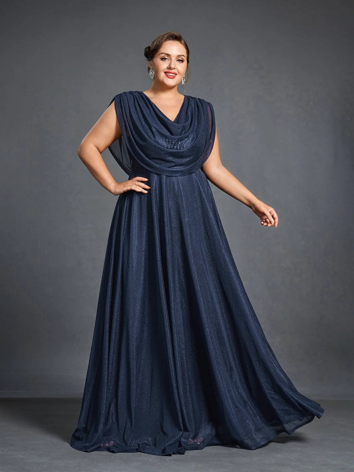 Plus Women's Cowl Neck Sleeveless A-Line Formal Dress – view 5