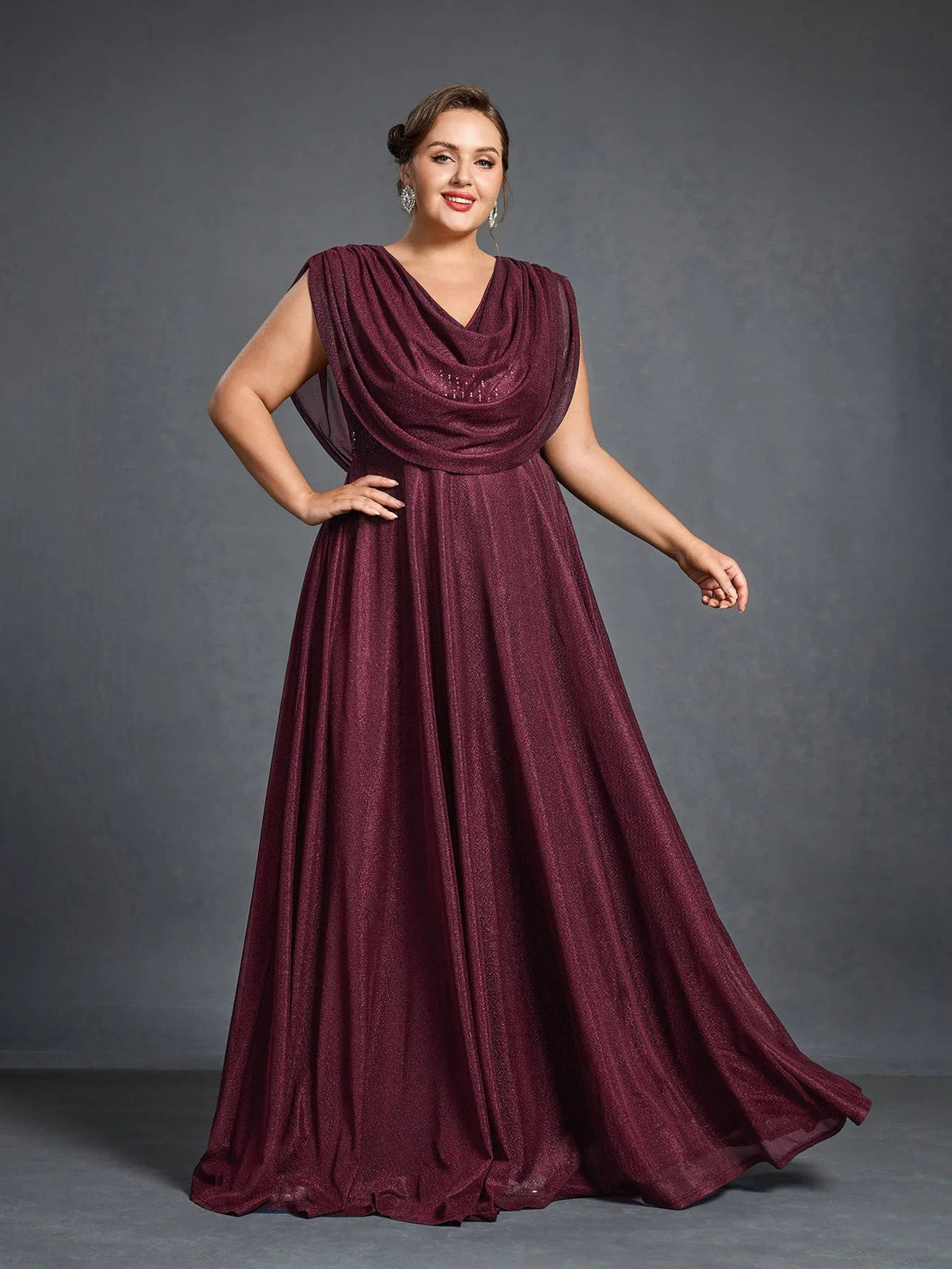 Plus Women's Cowl Neck Sleeveless A-Line Formal Dress – view 10