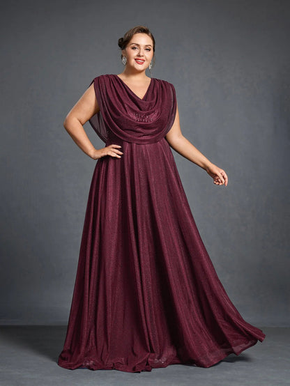 Plus Women's Cowl Neck Sleeveless A-Line Formal Dress – view 10
