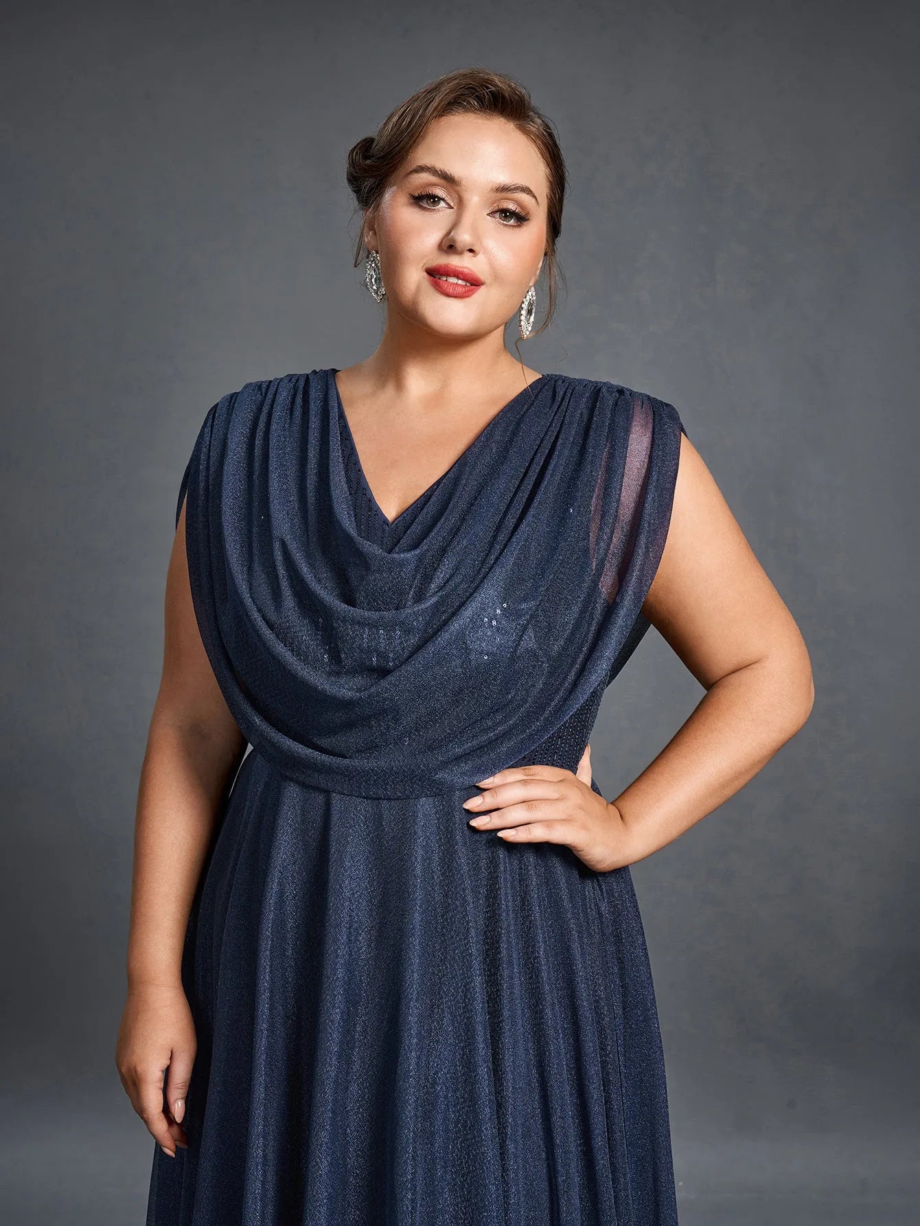 Plus Women's Cowl Neck Sleeveless A-Line Formal Dress – view 6