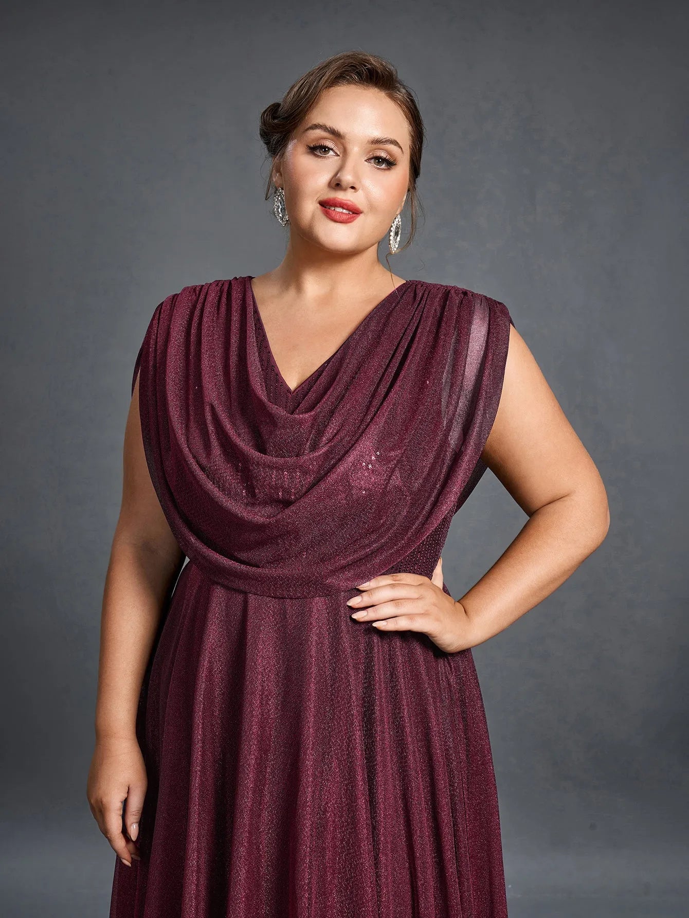 Plus Women's Cowl Neck Sleeveless A-Line Formal Dress – view 12