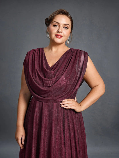 Plus Women's Cowl Neck Sleeveless A-Line Formal Dress – view 12