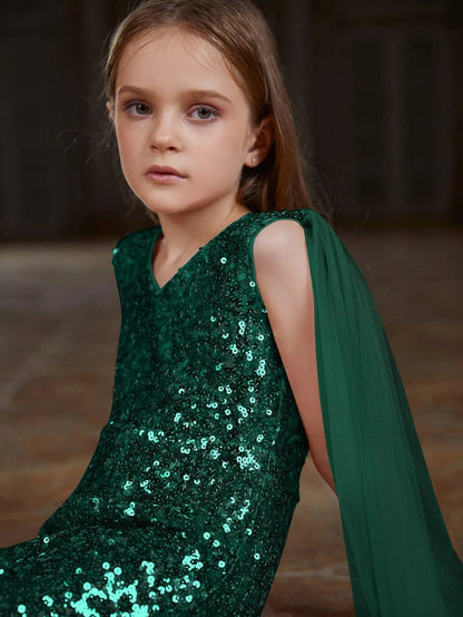 Additional product view of Cloak-Sleeve V-Neck Sequin Tween Girls' Party Jumpsuit
