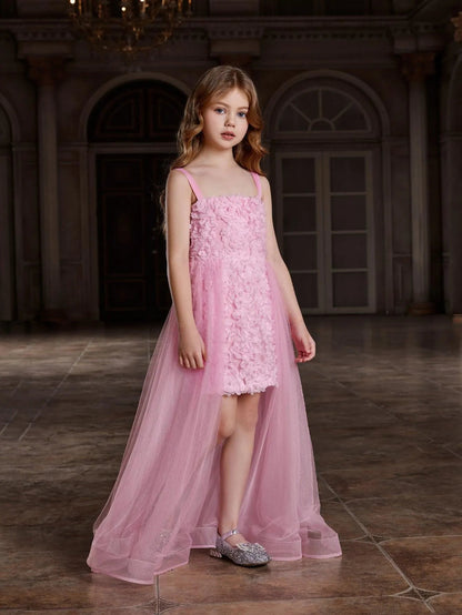 Additional product view of Mesh Overlay Cami Strap Appliqué A-Line Sleeveless Tween Girls' Party Dress