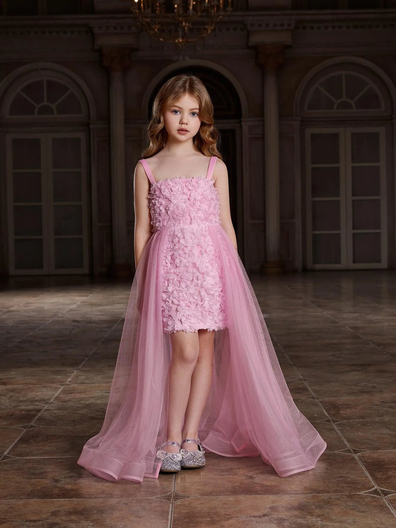 Additional product view of Mesh Overlay Cami Strap Appliqué A-Line Sleeveless Tween Girls' Party Dress