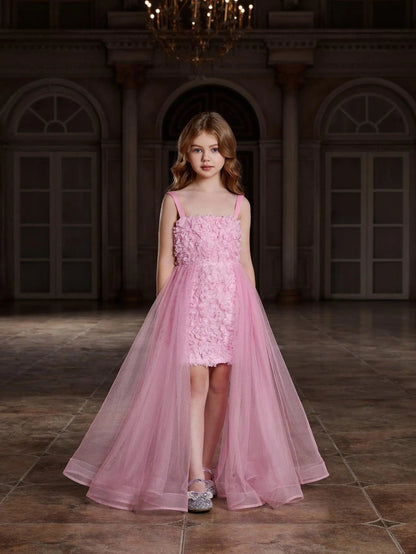 Additional product view of Mesh Overlay Cami Strap Appliqué A-Line Sleeveless Tween Girls' Party Dress