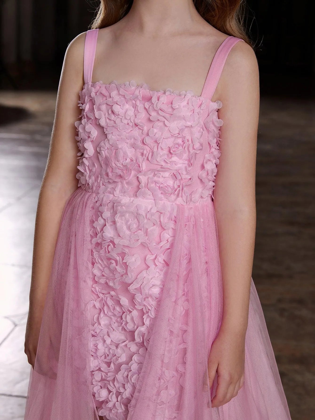 Additional product view of Mesh Overlay Cami Strap Appliqué A-Line Sleeveless Tween Girls' Party Dress