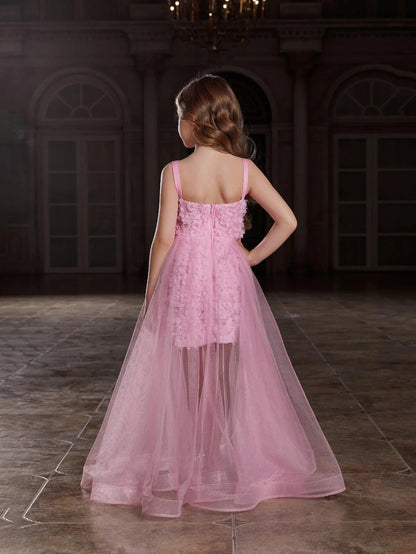 Additional product view of Mesh Overlay Cami Strap Appliqué A-Line Sleeveless Tween Girls' Party Dress